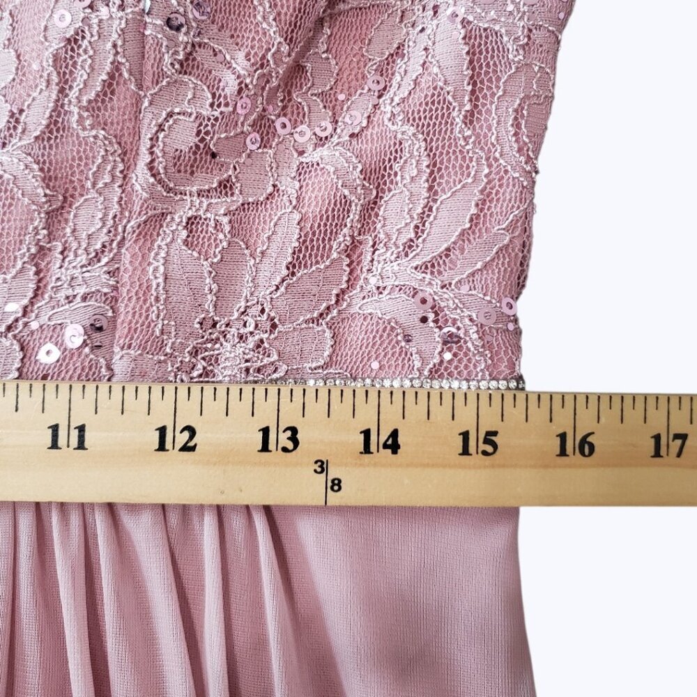 Celavie Long Bodice Lace & Chiffon Gown With SequinWith Rhinestone Mauve Large - Picture 13 of 16